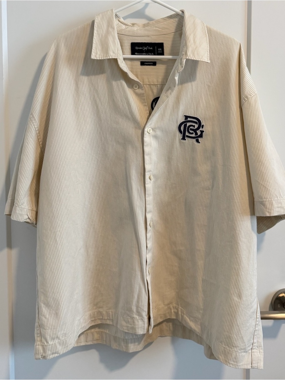 Abercrombie & Fitch Cream Short-Sleeve Golf Button-Up Shirt